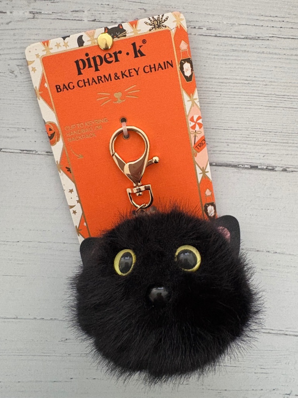 Piper K Black Kitty Cat Clip on Bag Charm Key Chain